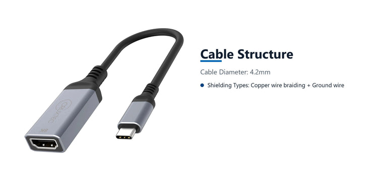 Cruxtec USB-C to HDMI Adapter 8K@60Hz / 4K@120Hz (Space Grey 15cm) cable structure detail image with verified product information
