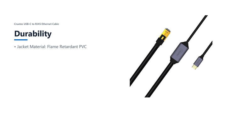 Cruxtec USB-C to RJ45 Ethernet Cable (Black 2m) durability detail image with verified product information