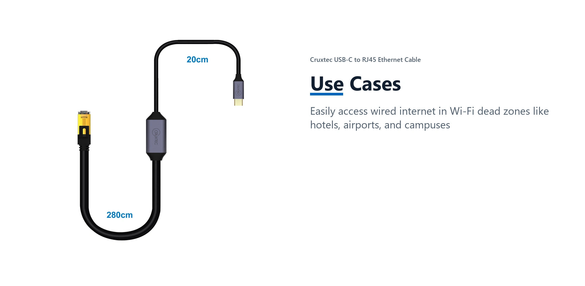 Cruxtec USB-C to RJ45 Ethernet Cable (Black 3m) use cases detail image with verified product information