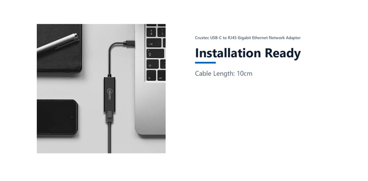 Cruxtec USB-C to RJ45 Gigabit Ethernet Network Adapter installation ready detail image with verified product information