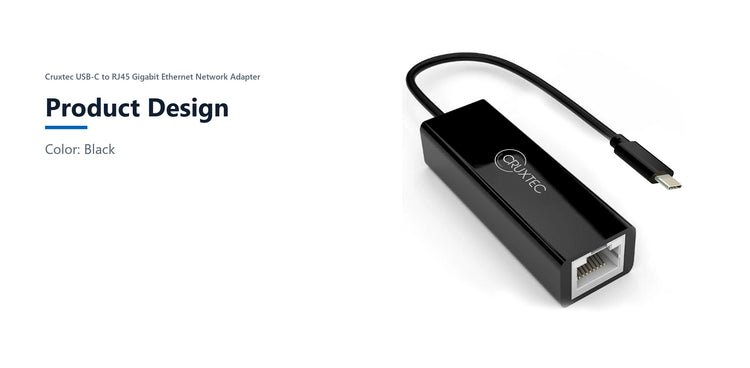 Cruxtec USB-C to RJ45 Gigabit Ethernet Network Adapter product design detail image with verified product information