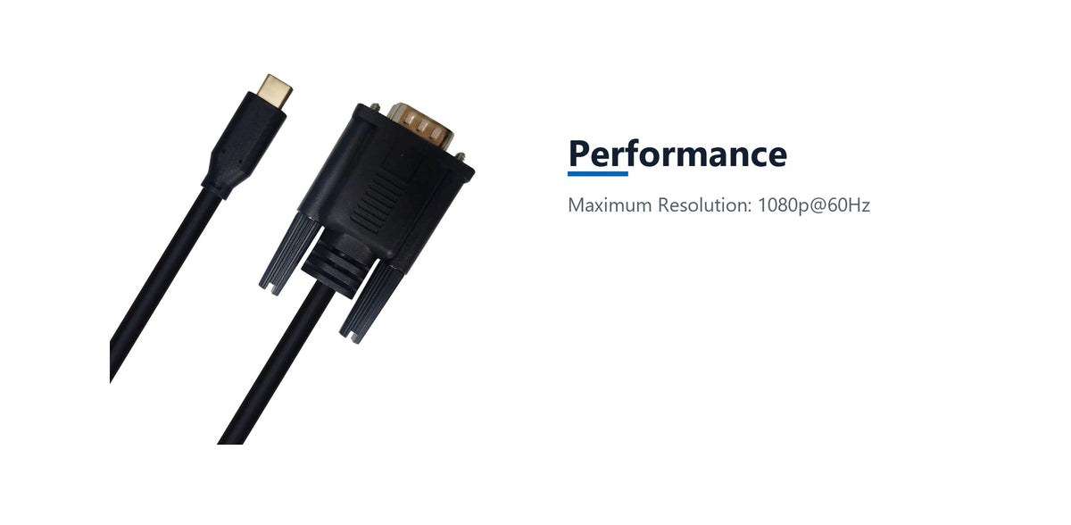 Cruxtec USB-C Male to VGA Male Cable (Black 2m) performance detail image with verified product information