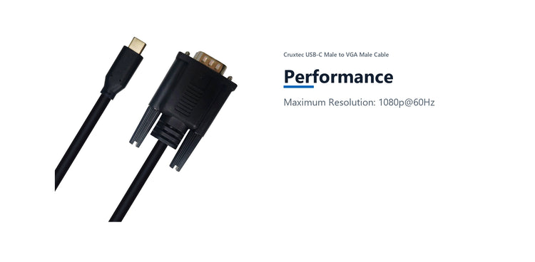 Cruxtec USB-C Male to VGA Male Cable (Black 2m) performance detail image with verified product information