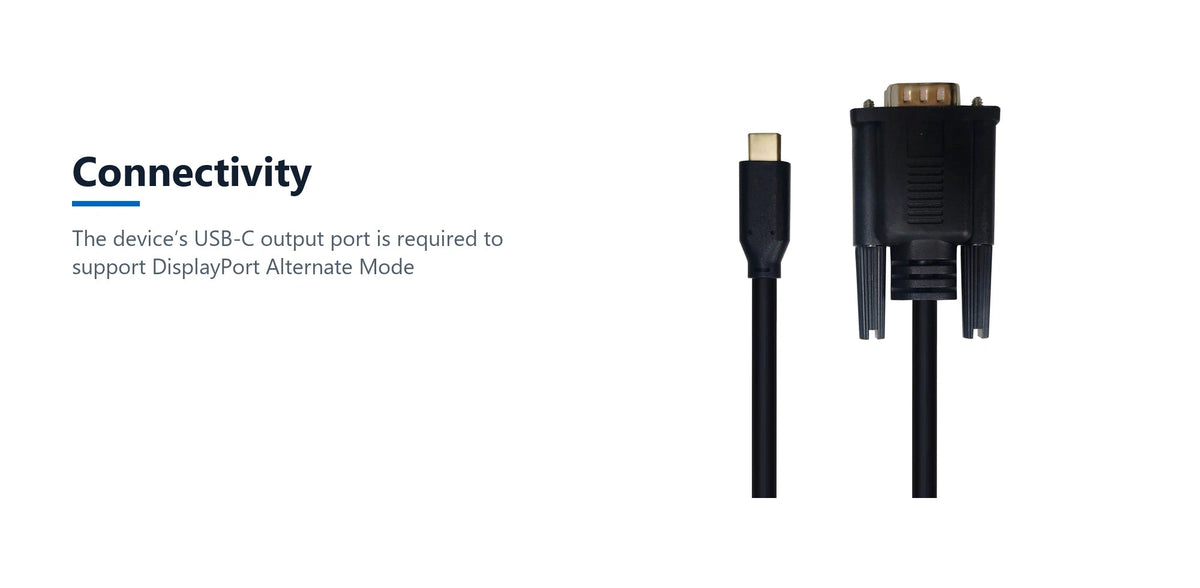 Cruxtec USB-C Male to VGA Male Cable (Black 2m) connectivity detail image with verified product information