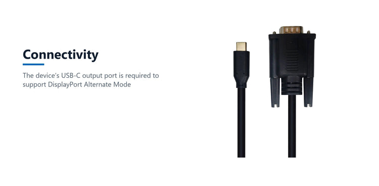 Cruxtec USB-C Male to VGA Male Cable (Black 2m) connectivity detail image with verified product information