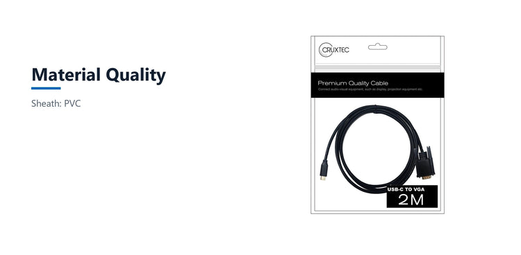 Cruxtec USB-C Male to VGA Male Cable (Black 2m) material quality detail image with verified product information