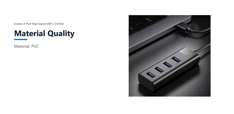 Cruxtec 4-Port High-Speed USB-C 3.0 Hub material quality detail image with verified product information
