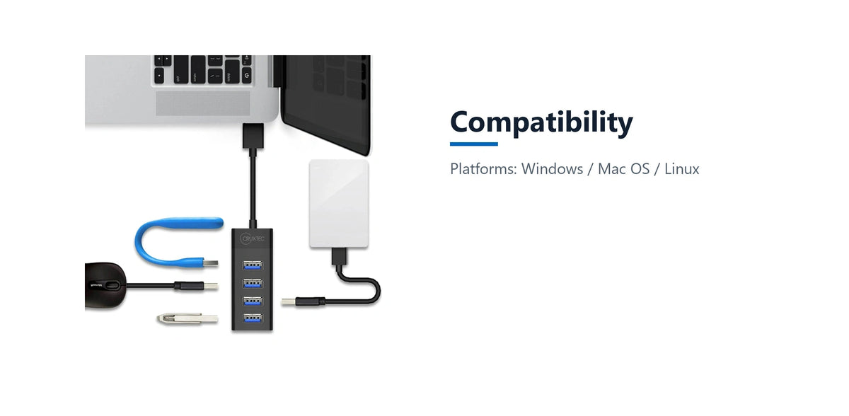 Cruxtec 4-Port High-Speed USB-C 3.0 Hub compatibility detail image with verified product information