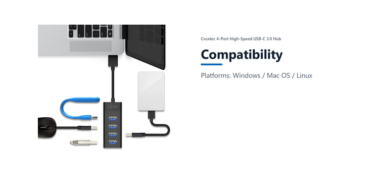 Cruxtec 4-Port High-Speed USB-C 3.0 Hub compatibility detail image with verified product information