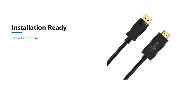 Cruxtec DisplayPort to HDMI Cable 4K@30Hz (Black 2m) installation ready detail image with verified product information