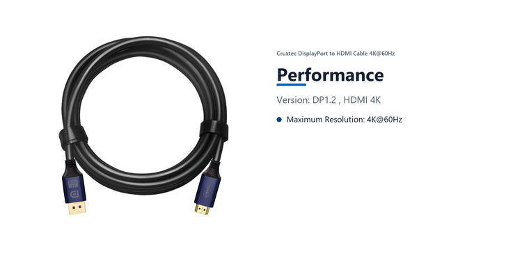 Cruxtec DisplayPort to HDMI Cable 4K@60Hz (Black 2m) performance detail image with verified product information