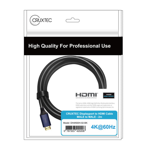 Cruxtec DisplayPort to HDMI Cable 4K@60Hz (Black 2m) image