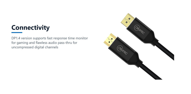 Cruxtec DisplayPort to HDMI Cable 8K@60Hz / 4K@120Hz (Black 2m) connectivity detail image with verified product information