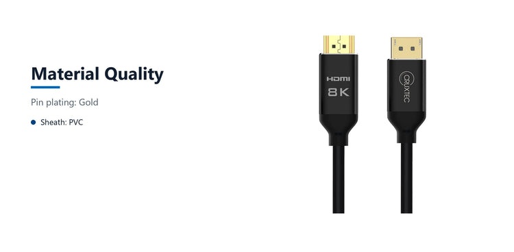 Cruxtec DisplayPort to HDMI Cable 8K@60Hz / 4K@120Hz (Black 2m) material quality detail image with verified product information