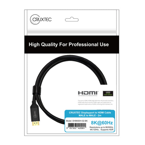 Cruxtec DisplayPort to HDMI Cable 8K@60Hz / 4K@120Hz (Black 2m) image
