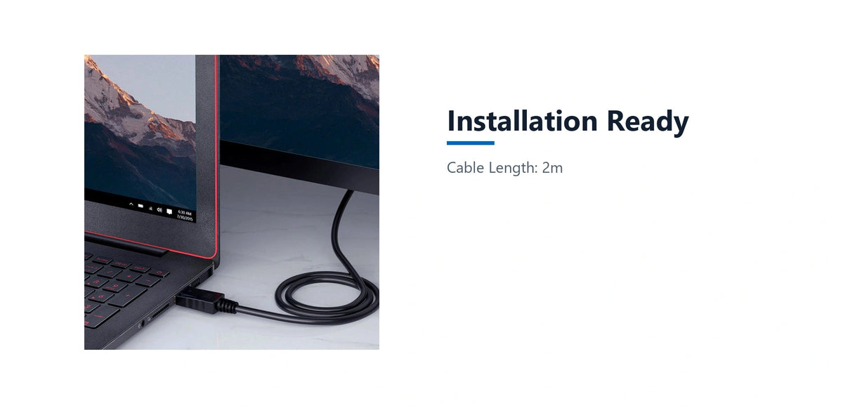 Cruxtec DisplayPort Male to HDMI Male FHD Cable (Black 2m) installation ready detail image with verified product information