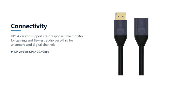 Cruxtec DisplayPort 1.4 Male to Female Extension Cable 8K@60Hz / 4K@120Hz (Black 1m) connectivity detail image with verified product information
