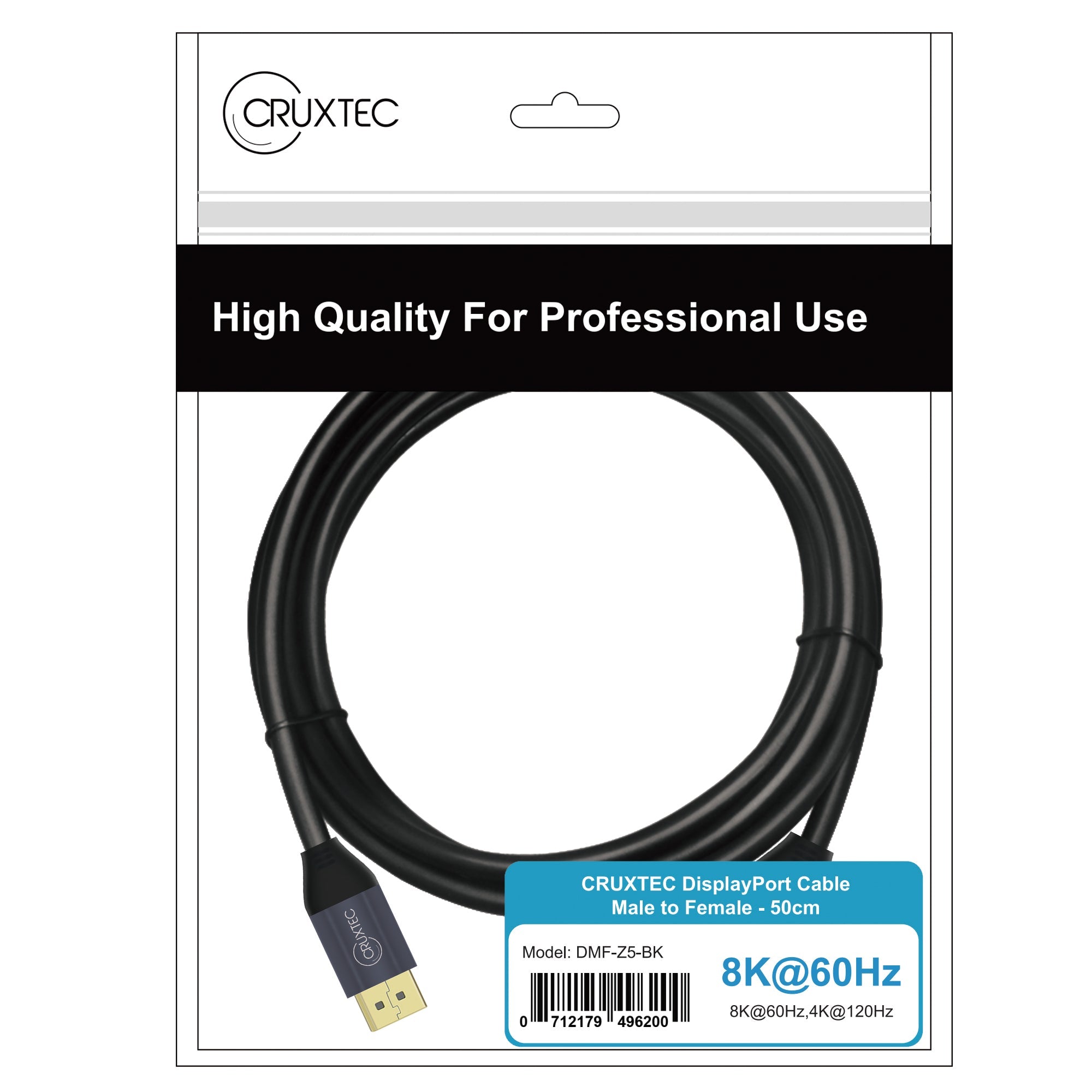 Cruxtec DisplayPort 1.4 Male to Female Extension Cable 8K@60Hz / 4K@120Hz (Black 1m) image