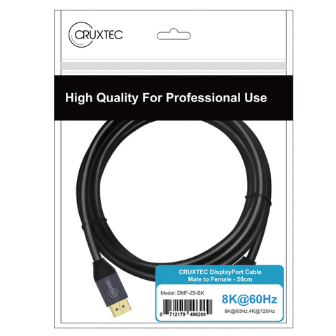 Cruxtec DisplayPort 1.4 Male to Female Extension Cable 8K@60Hz / 4K@120Hz (Black 2m) image