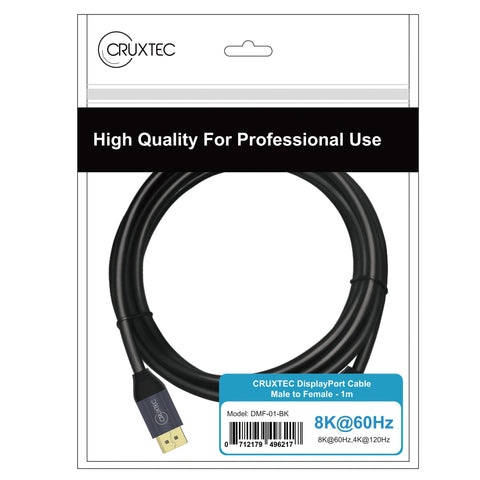 Cruxtec DisplayPort 1.4 Male to Female Extension Cable 8K@60Hz / 4K@120Hz (Black 1m) image