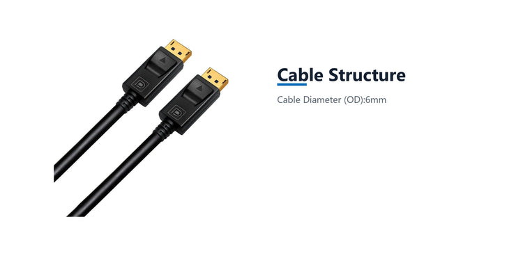 Cruxtec DisplayPort 1.2 Cable 4K@60Hz (Black 3m) cable structure detail image with verified product information