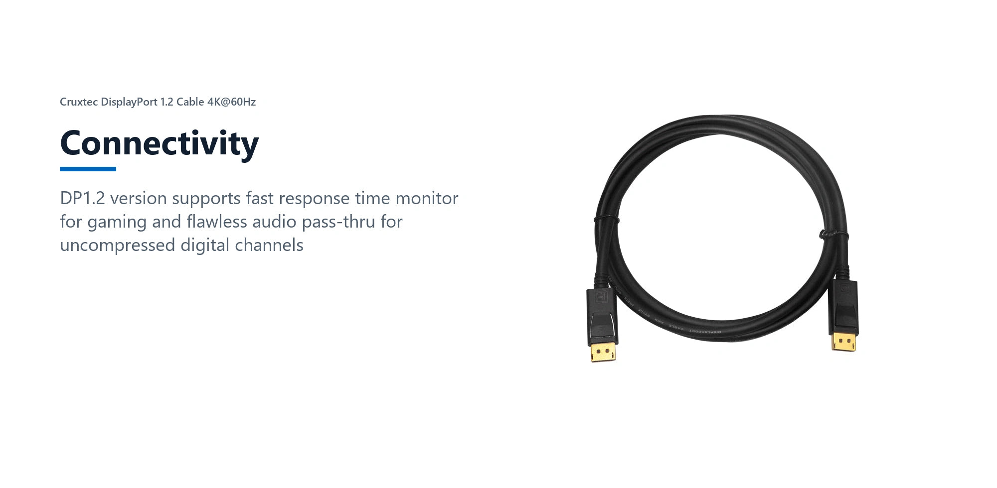 Cruxtec DisplayPort 1.2 Cable 4K@60Hz (Black 5m) connectivity detail image with verified product information