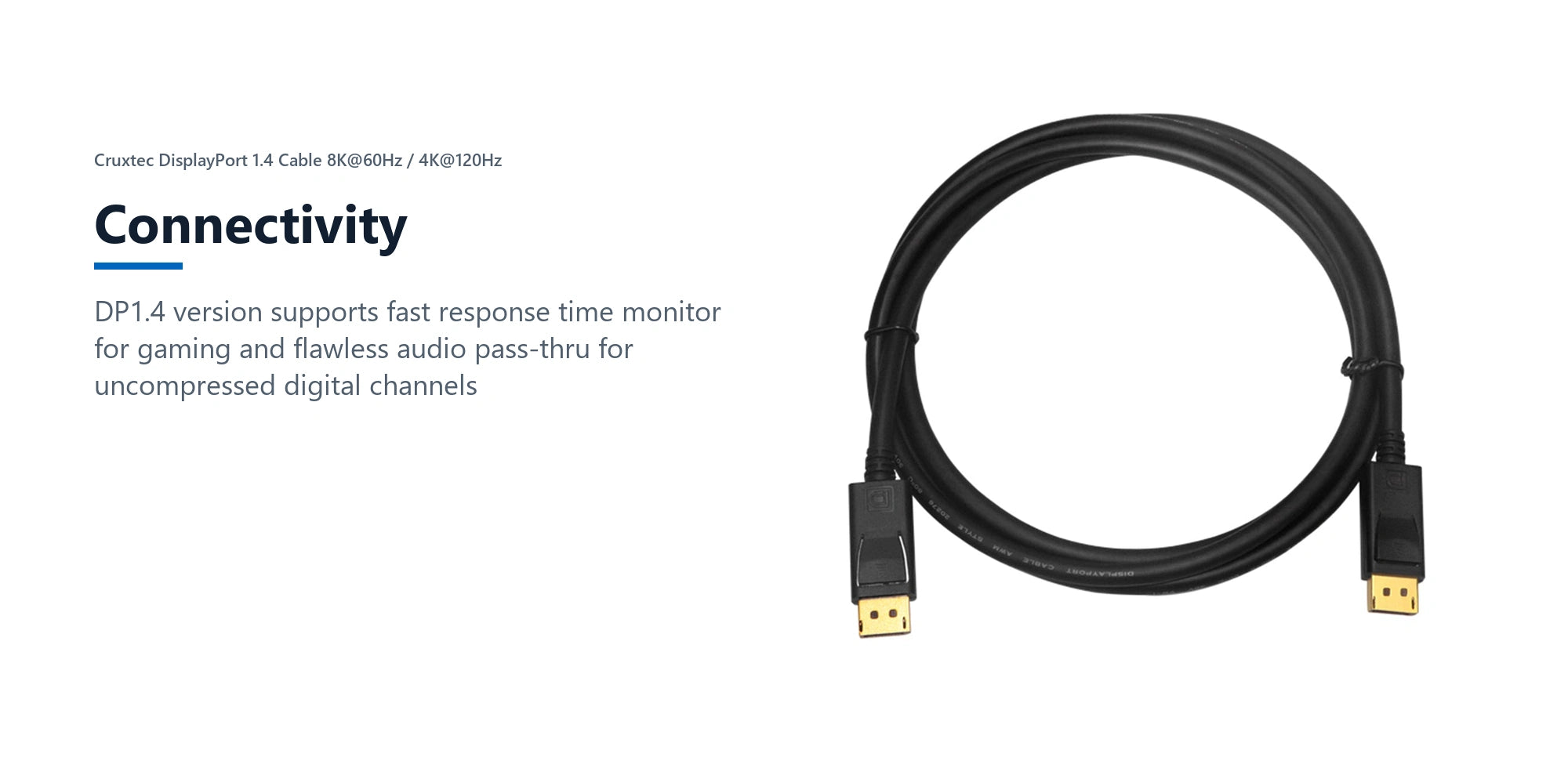 Cruxtec DisplayPort 1.4 Cable 8K@60Hz / 4K@120Hz (Black 2m) connectivity detail image with verified product information
