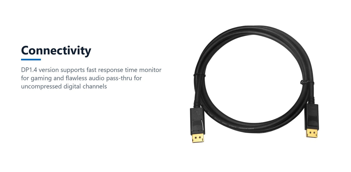 Cruxtec DisplayPort 1.4 Cable 8K@60Hz / 4K@120Hz (Black 3m) connectivity detail image with verified product information