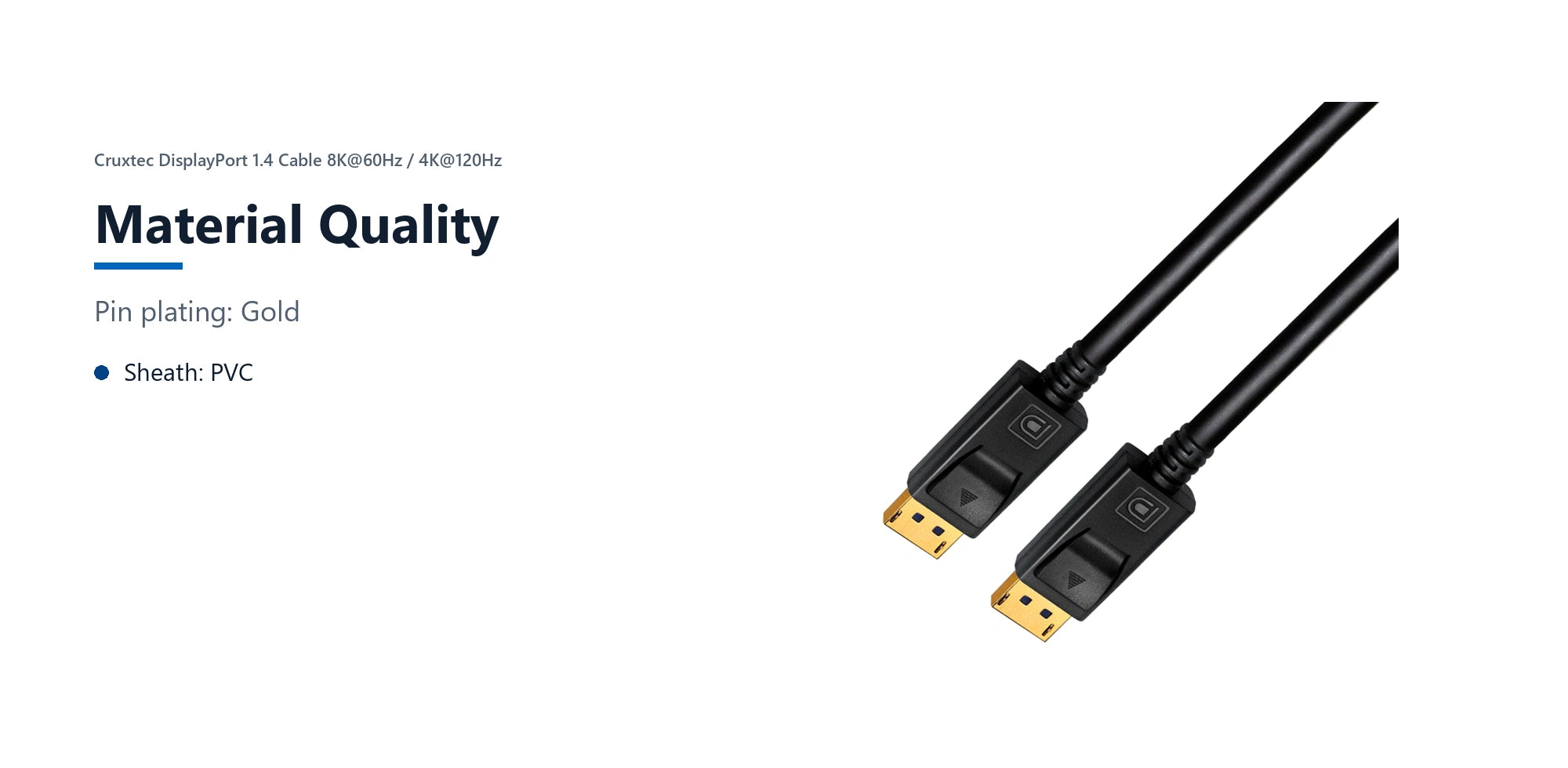 Cruxtec DisplayPort 1.4 Cable 8K@60Hz / 4K@120Hz (Black 3m) material quality detail image with verified product information