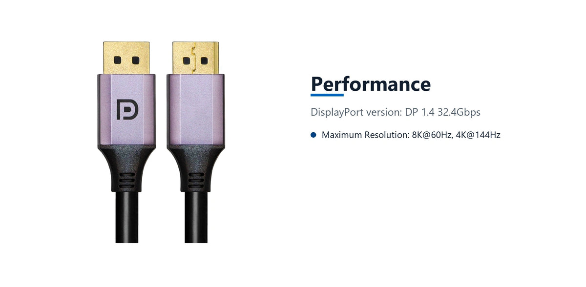 Cruxtec DisplayPort 1.4 Cable 8K@60Hz / 4K@120Hz (Black 5m) performance detail image with verified product information