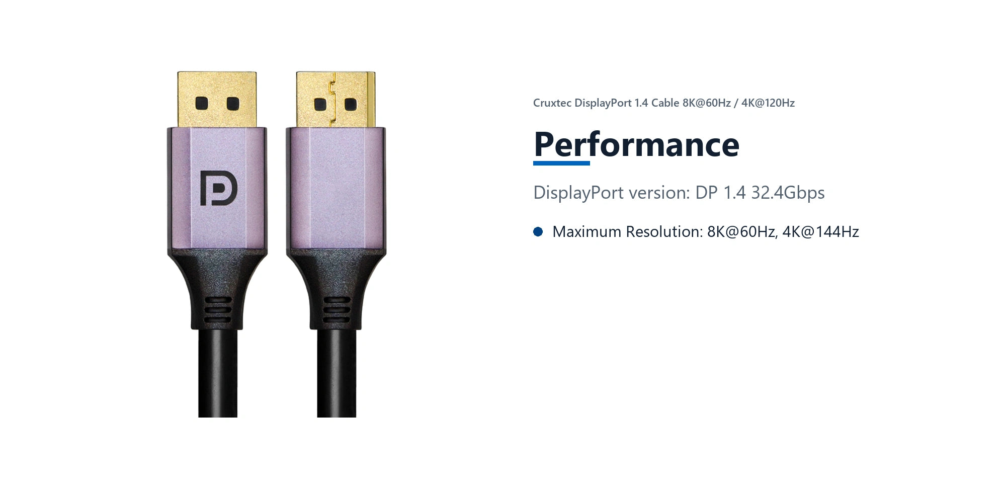Cruxtec DisplayPort 1.4 Cable 8K@60Hz / 4K@120Hz (Black 5m) performance detail image with verified product information