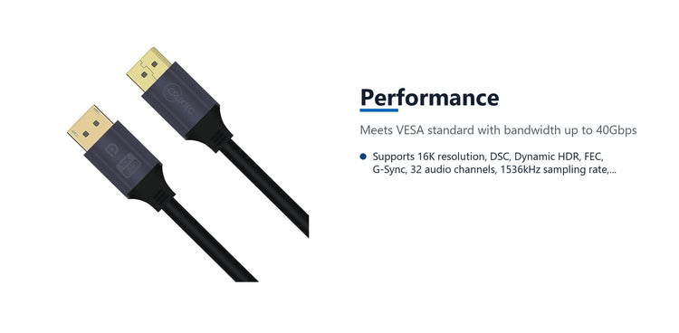 Cruxtec DisplayPort 2.1 Cable 16K@60Hz (Black 2m) performance detail image with verified product information