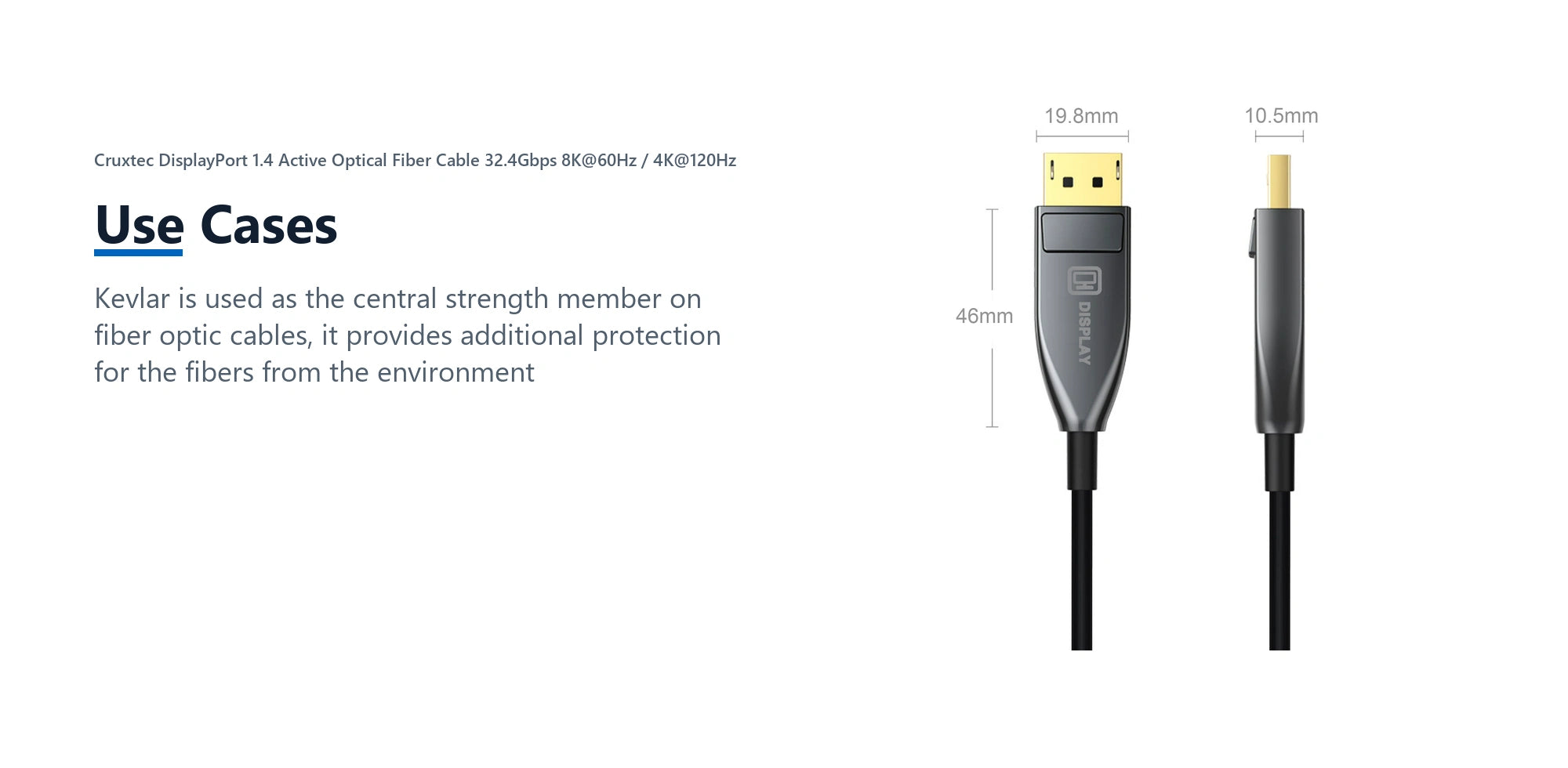 Cruxtec DisplayPort 1.4 Active Optical Fiber Cable 32.4Gbps 8K@60Hz / 4K@120Hz (Black 50m) use cases detail image with verified product information