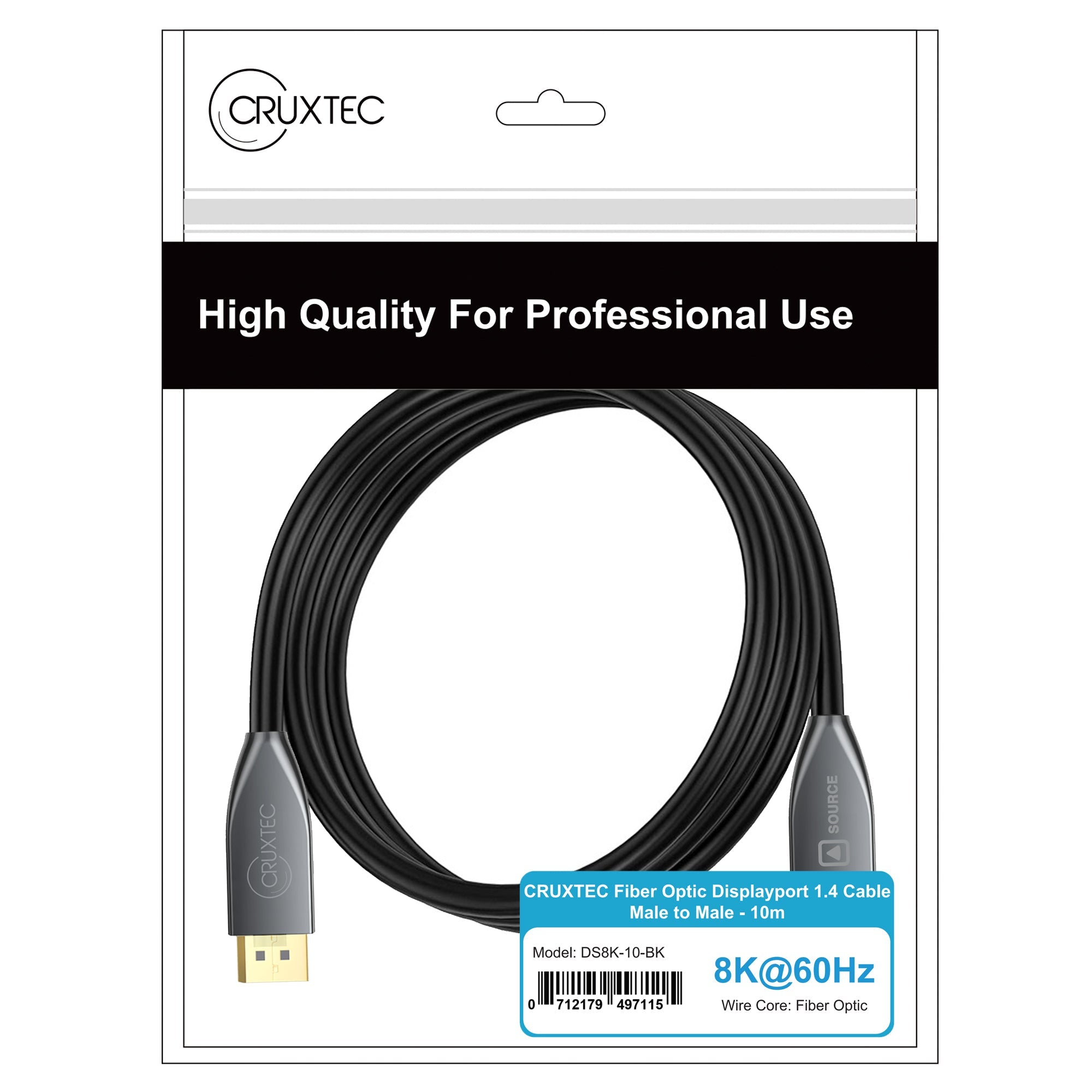 Cruxtec DisplayPort 1.4 Active Optical Fiber Cable 32.4Gbps 8K@60Hz / 4K@120Hz (Black 50m) image