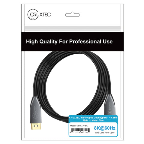 Cruxtec DisplayPort 1.4 Active Optical Fiber Cable 32.4Gbps 8K@60Hz / 4K@120Hz (Black 50m) image