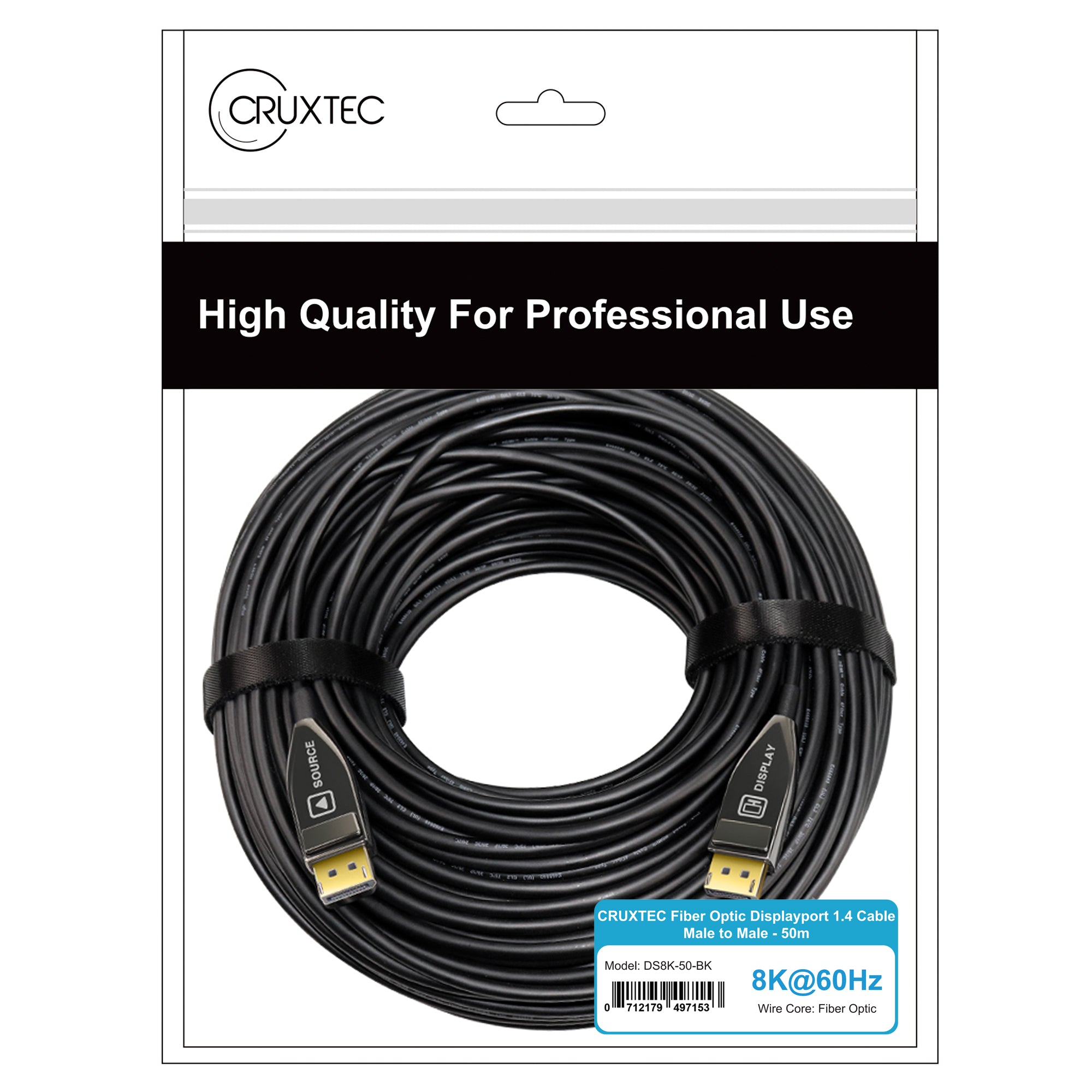 Cruxtec DisplayPort 1.4 Active Optical Fiber Cable 32.4Gbps 8K@60Hz / 4K@120Hz (Black 15m) image