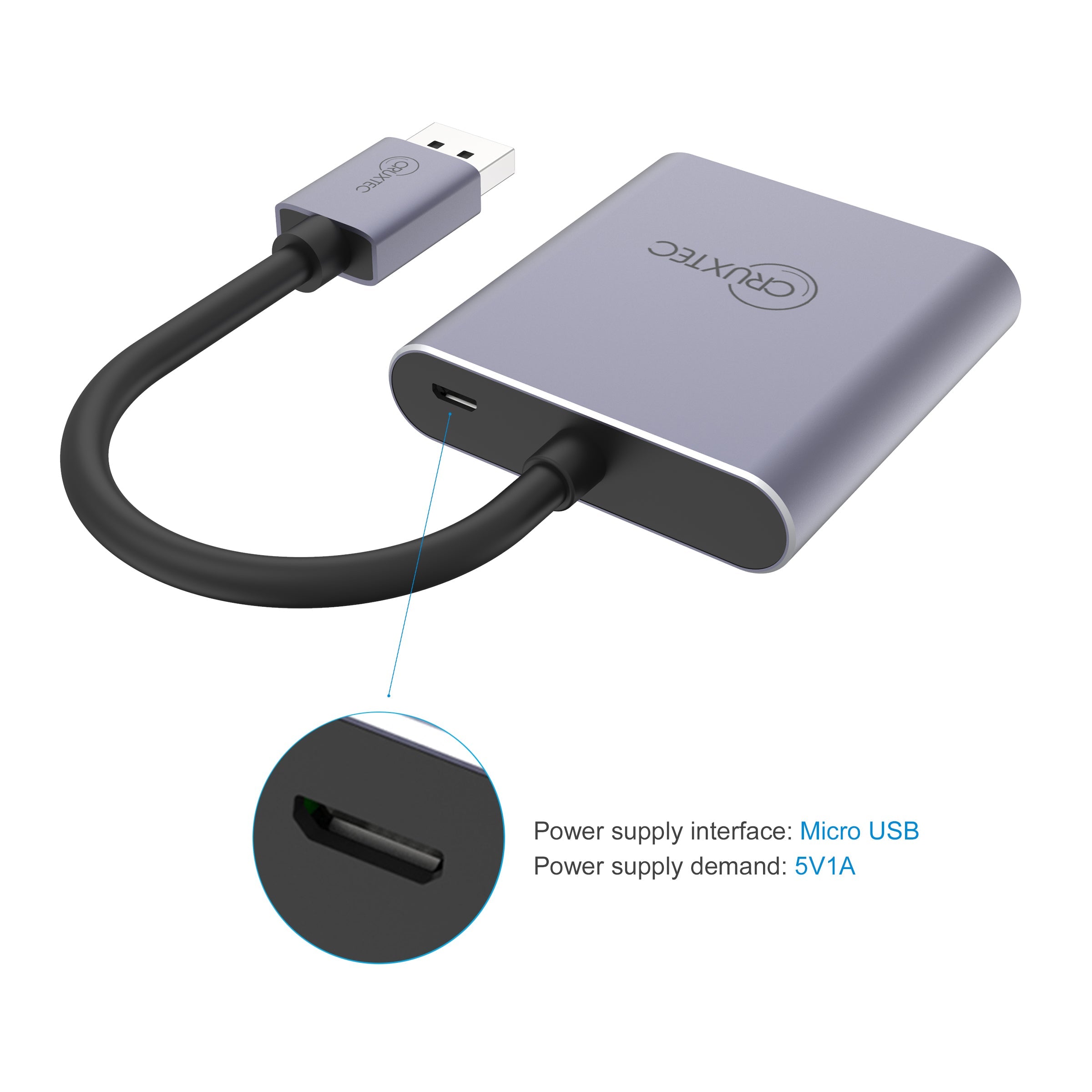 Cruxtec DisplayPort to Dual HDMI Adapter 4K@60Hz (Silver Grey 15cm) image