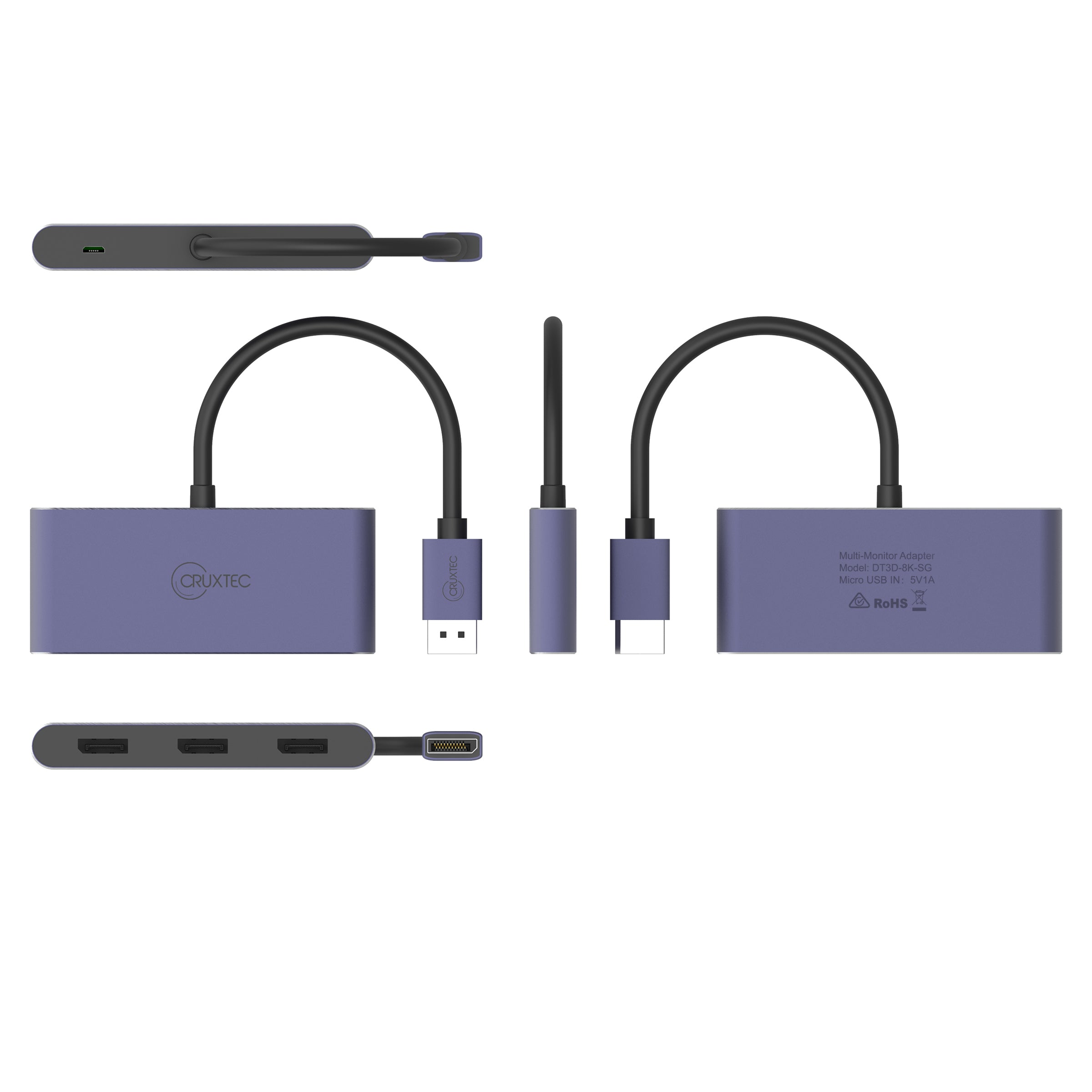 Cruxtec DisplayPort to Triple DisplayPort Multi-Monitor Adapter 8K@60Hz (Silver Grey 15cm) image