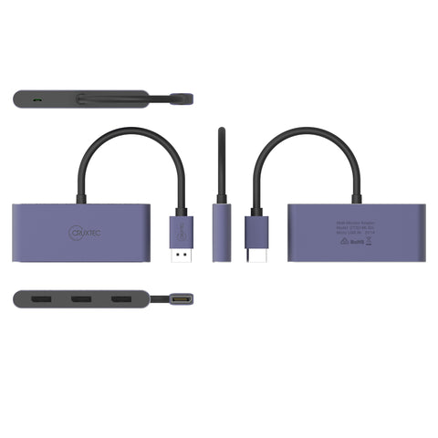 Cruxtec DisplayPort to Triple DisplayPort Multi-Monitor Adapter 8K@60Hz (Silver Grey 15cm) image