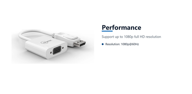 Cruxtec DisplayPort Male to VGA Female FHD Cable Adapter (15cm) performance detail image with verified product information