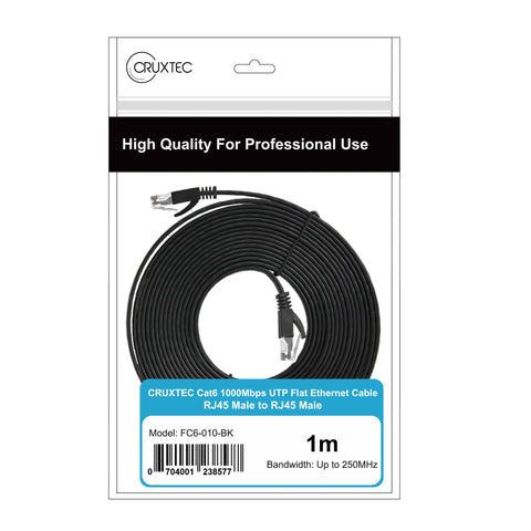 Cruxtec CAT6 UTP 10GbE Flat Ethernet Cable (Black 10m) image