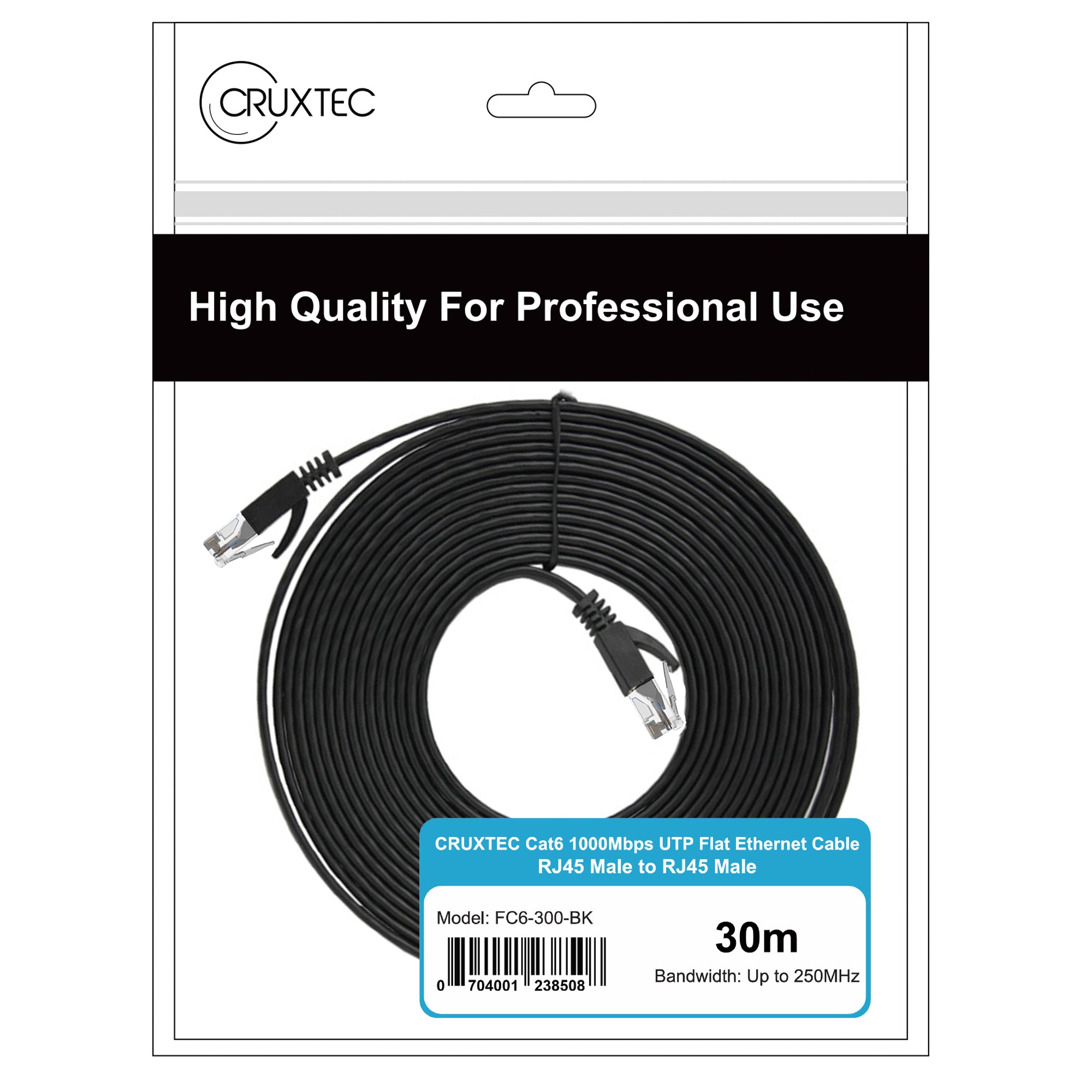 Cruxtec CAT6 UTP 10GbE Flat Ethernet Cable (Black 30m) image