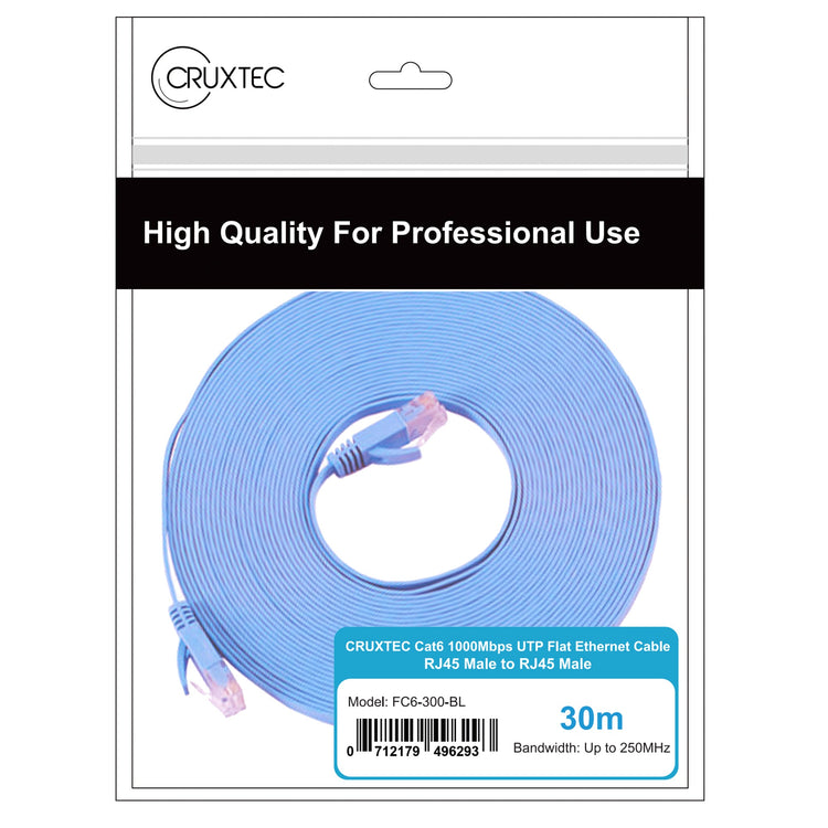 Cruxtec CAT6 UTP 10GbE Flat Ethernet Cable (Blue 30m) image