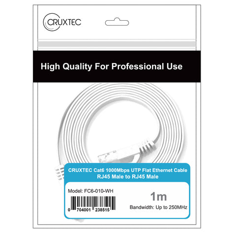 Cruxtec CAT6 UTP 10GbE Flat Ethernet Cable (White 10m) image