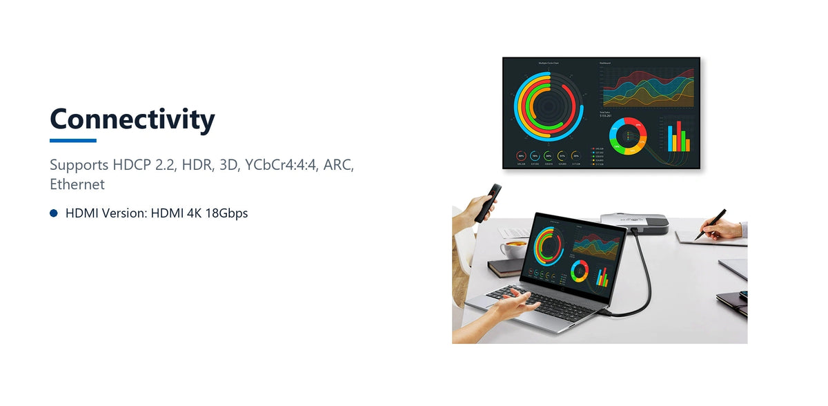 Cruxtec High-Speed HDMI Cable 4K@60Hz (Black 1m) connectivity detail image with verified product information