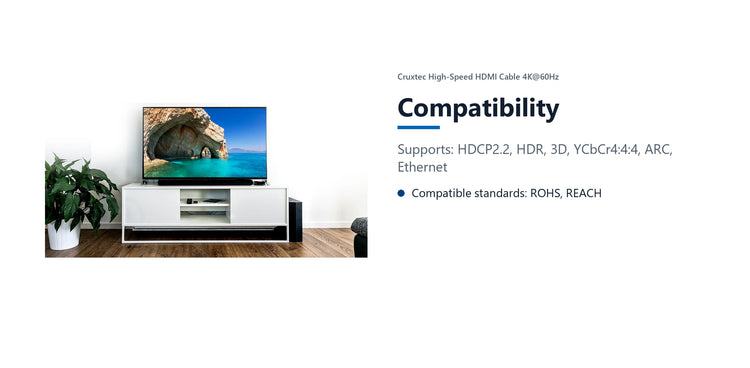 Cruxtec High-Speed HDMI Cable 4K@60Hz (Black 3m) compatibility detail image with verified product information