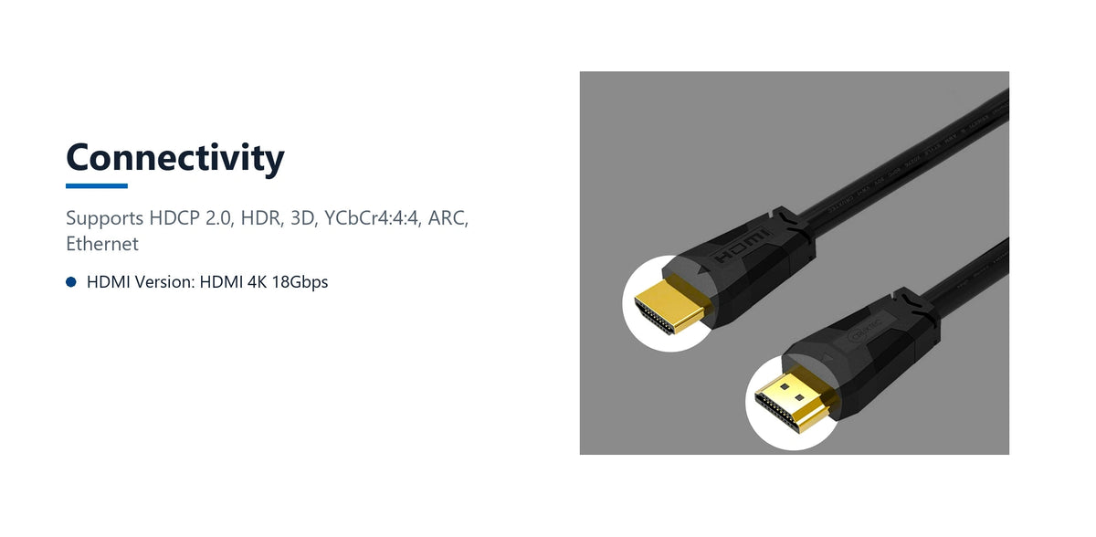 Cruxtec High-Speed HDMI Cable 4K@30Hz (Black 15m) connectivity detail image with verified product information