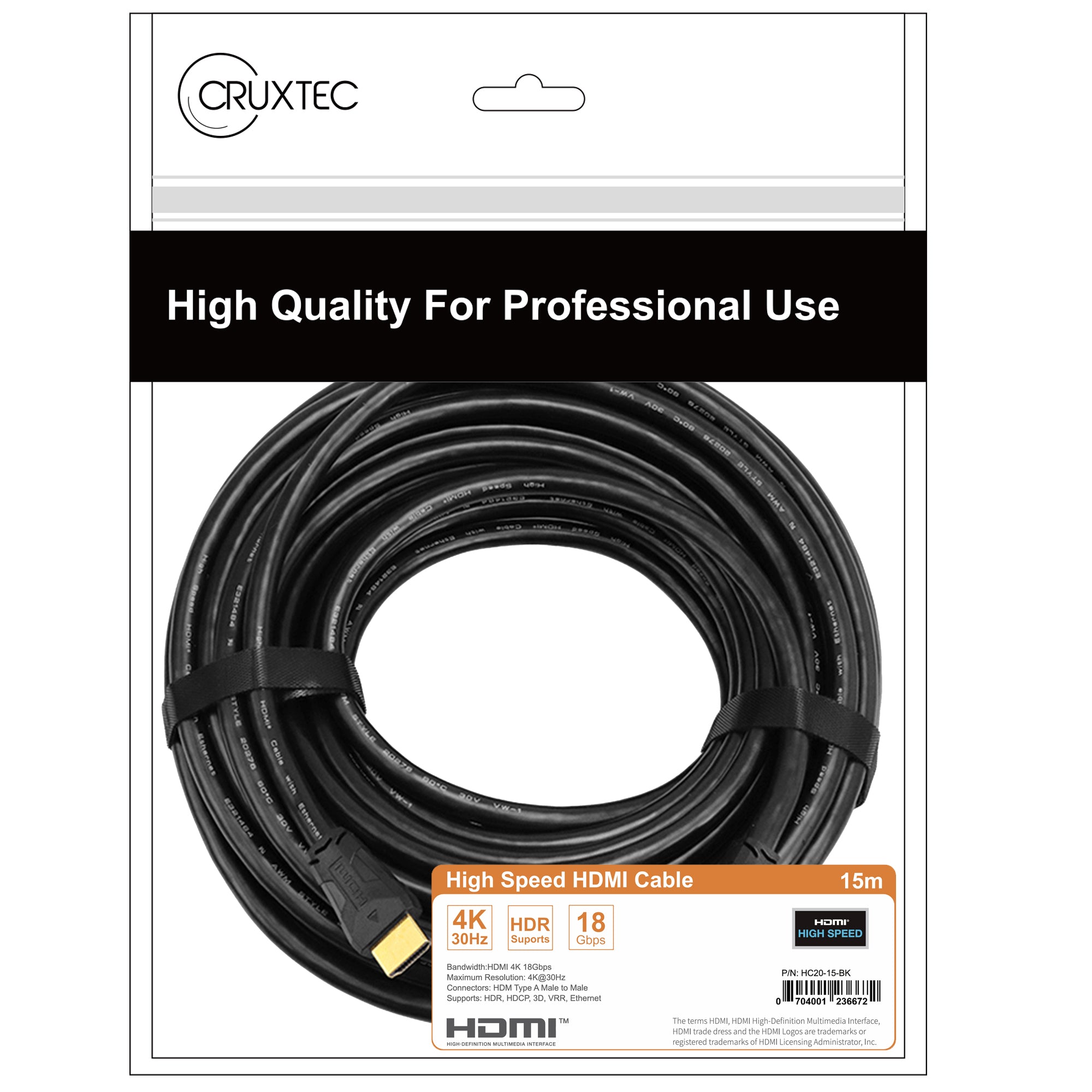 Cruxtec High-Speed HDMI Cable 4K@30Hz (Black 15m) image