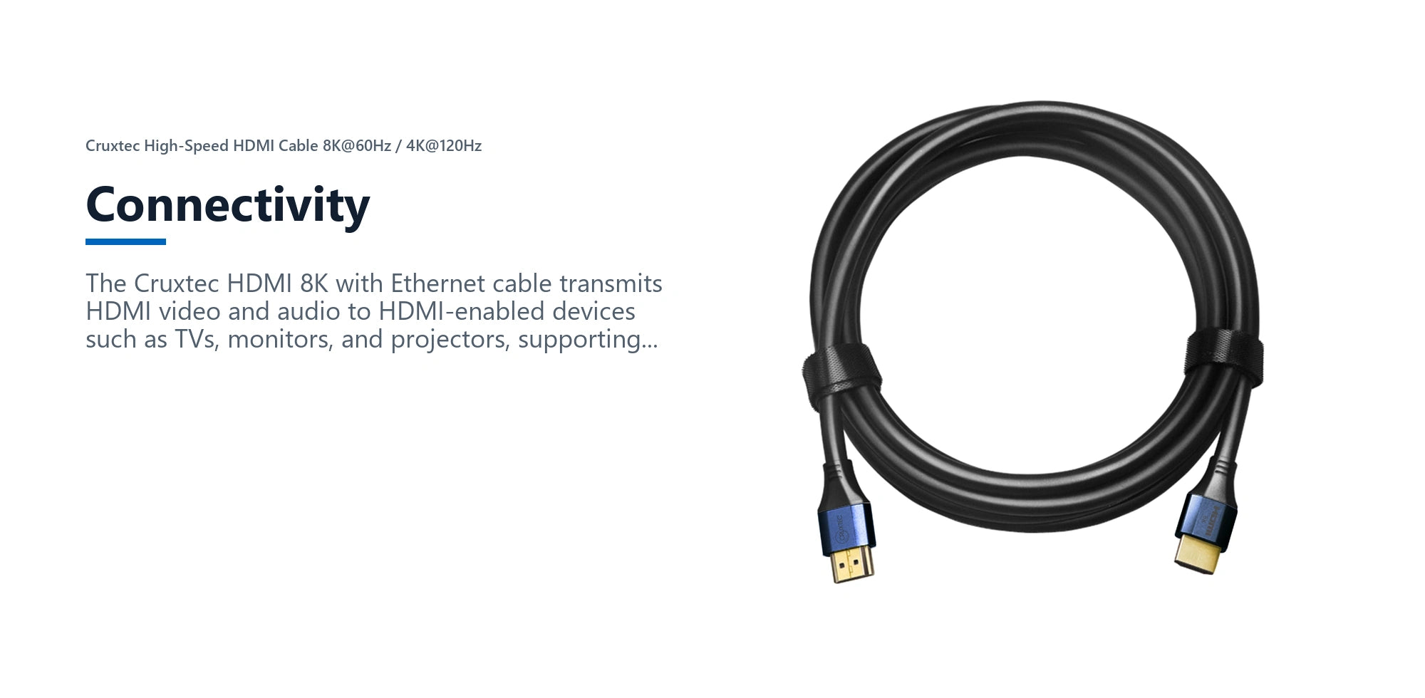 Cruxtec High-Speed HDMI Cable 8K@60Hz / 4K@120Hz (Black 1m) connectivity detail image with verified product information