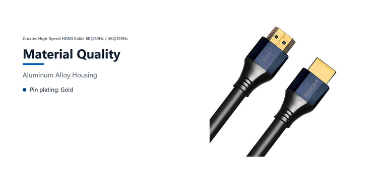 Cruxtec High-Speed HDMI Cable 8K@60Hz / 4K@120Hz (Black 1m) material quality detail image with verified product information
